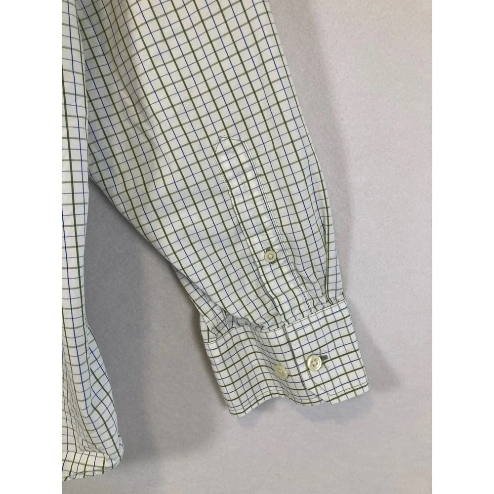 Preppy Banana Republic Mens XL Wht Green Blue Tattersall Check Button Down Shirt
